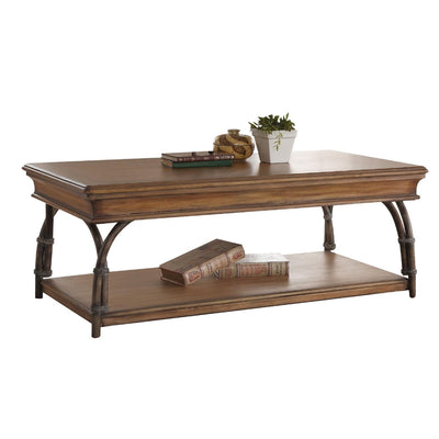 Rectangular Wooden Coffee Table with Open Bottom Shelf and Designer Legs, Brown