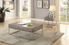 Wooden Rectangular Coffee Table with Metal Geometric Open Base, Silver and Gray