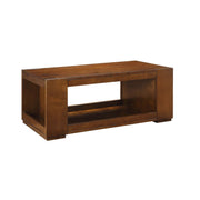 Rectangular Wooden Coffee Table with Open Bottom Shelf, Espresso Brown