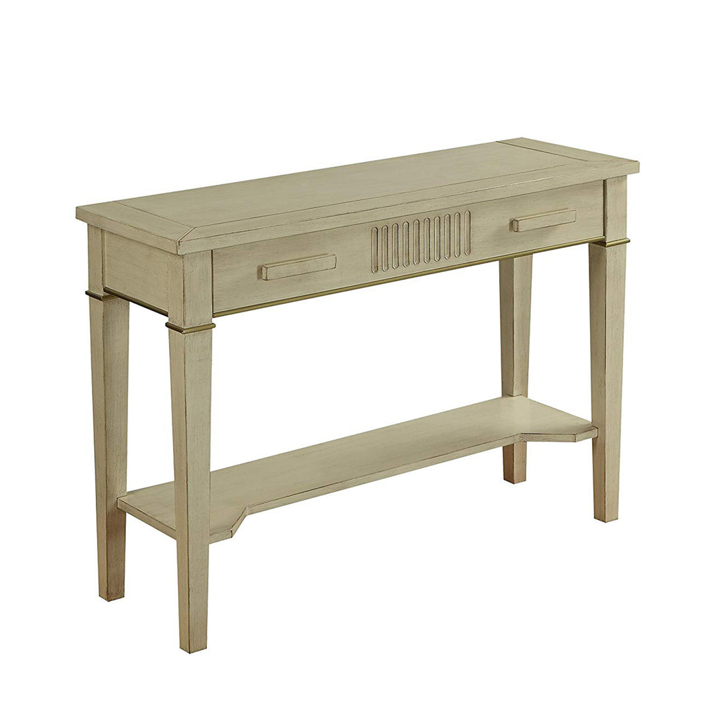 Wooden Console Table with Wide Drawer and Open Bottom Shelf, Antique White