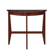 Wooden Half Moon Shaped Console Table with Beveled Tempered Glass Top, Espresso Brown and Clear