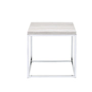 Modern Style Metal Square End Table with Wooden Top, Gray and Silver