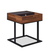 Metal Frame Wooden End Table with Open Top Compartment, Walnut Brown and Black