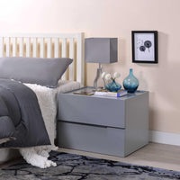 Contemporary Style Rectangle Shaped Wooden Nightstand with Two Spacious Drawers, Gray