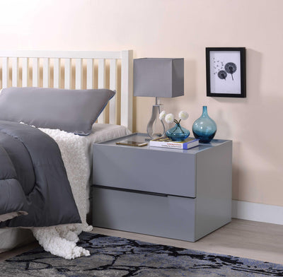 Contemporary Style Rectangle Shaped Wooden Nightstand with Two Spacious Drawers, Gray