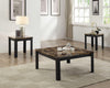 Transitional Style Wood and Faux Marble Coffee End Table Set, Black and Brown, Pack of 3