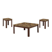 Transitional Style Wood and Faux Marble Coffee End Table Set, Brown, Pack of 3