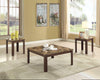 Transitional Style Wood and Faux Marble Coffee End Table Set, Brown, Pack of 3