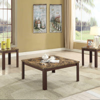 Transitional Style Wood and Faux Marble Coffee End Table Set, Brown, Pack of 3