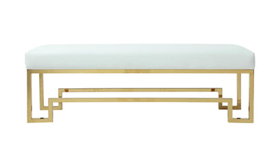 Rectangular Faux Leather Upholstered Bench with Stainless Steel Base, White and Gold