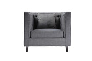 Fabric Upholstered Wooden Sofa Chair with Nail head Trim, Gray & Black