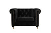Fabric Upholstered Wooden Sofa Chair with Nail Head Trim and Steel Casters, Black