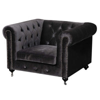 Fabric Upholstered Wooden Tufted Sofa Chair with Steel Casters, Dark Gray