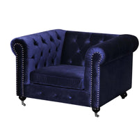 Fabric Upholstered Wooden Tufted Sofa Chair with Steel Casters, Blue