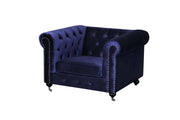 Fabric Upholstered Wooden Tufted Sofa Chair with Steel Casters, Blue