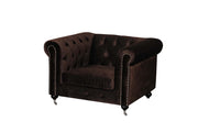 Fabric Upholstered Wooden Tufted Sofa Chair with Steel Casters, Brown