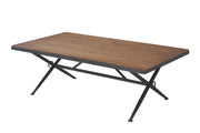 Solid Wood Rectangular Coffee Table with Steel Trestle Base and Wheel Detailing, Brown and Black