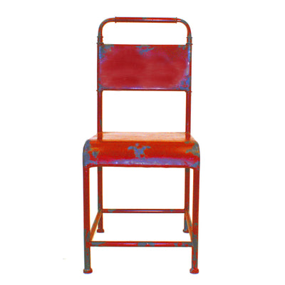 Metal Armless Dining Chair with Half Back Support and Straight Feet, Red, Set of Two