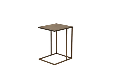 Metal Rectangular Side Table with Geometric Base,  Brown