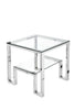 Geometric Metal Framework Side Table with Glass Top and Open Shelf, Silver and Clear