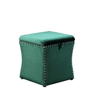 Fabric Upholstered Lift Top Storage Wooden Ottoman with Nail head Decorative Base, Green