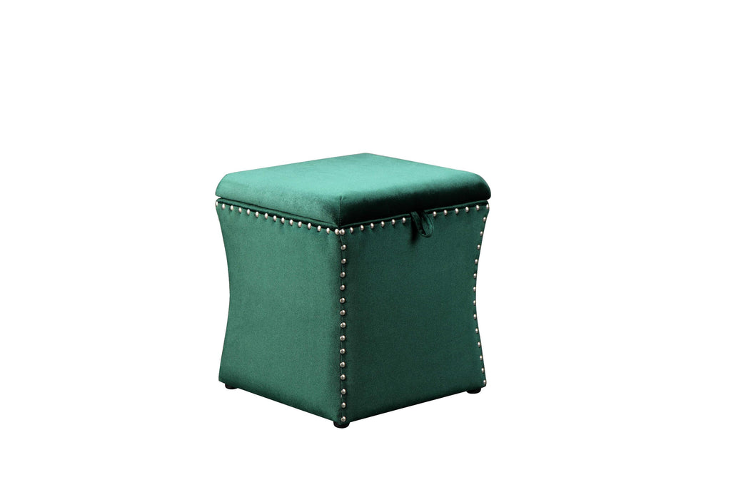 Fabric Upholstered Lift Top Storage Wooden Ottoman with Nail head Decorative Base, Green