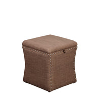 Fabric Upholstered Lift Top Storage Wooden Ottoman with Nail head Decorative Base, Brown
