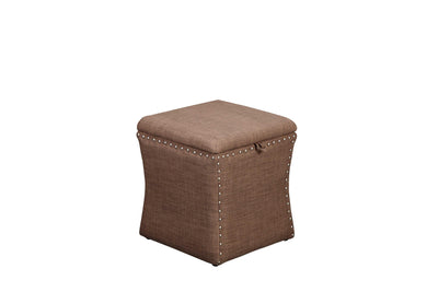 Fabric Upholstered Lift Top Storage Wooden Ottoman with Nail head Decorative Base, Brown