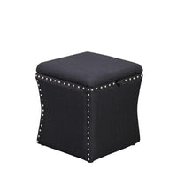 Fabric Upholstered Lift Top Storage Wooden Ottoman with Nail head Decorative Base, Black