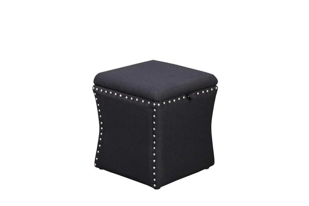 Fabric Upholstered Lift Top Storage Wooden Ottoman with Nail head Decorative Base, Black