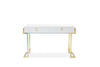 Wooden Two Drawers Writing Desk with Stainless Steel Legs, White and Gold