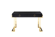 Wooden Two Drawers Writing Desk with Stainless Steel Legs, Black and Gold