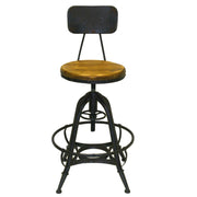 Metal Adjustable Counter Height Stools with Wooden Seat, Black and Black, Set of Two