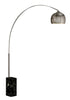 Steel Floor Lamp with Sleek Curved Rod and Marble Base, Black and Silver