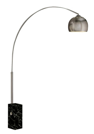 Steel Floor Lamp with Sleek Curved Rod and Marble Base, Black and Silver