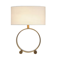 Metal Table Lamp with Round Base and Small Two Cylindrical Feet Underneath, Brass
