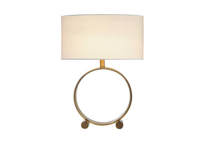 Metal Table Lamp with Round Base and Small Two Cylindrical Feet Underneath, Brass