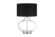 Glass Sphere Table Lamp with Metal Pole Running Inside and Drum Shade, Black and Clear