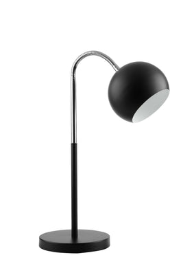 Metal Table Lamp with Goose Neck Design and Round Base, Black and Silver