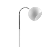 Metal Table Lamp with Goose Neck Design and Round Base, White and Silver