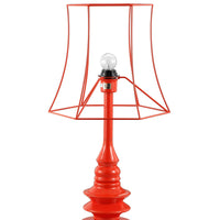 Metal Table Lamp with Wire Shade and Pedestal Style Feet, Orange