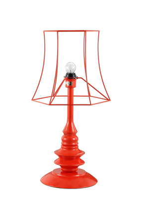 Metal Table Lamp with Wire Shade and Pedestal Style Feet, Orange