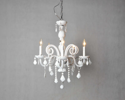 Traditional Crystal Chandelier with Five Candle Shape Light Holders, White