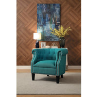 Transitional Polyester Upholstered Button Tufted Accent Chair with Nail Head Trim, Blue