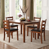 Transitional Wooden Dinette Pack with Four Chairs In Slated Backrest, Brown and Black, Pack of Five