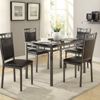 Metal Dinette Pack with Bi Cast Vinyl Upholstered Four Chairs, Gray and Brown, Pack of Five