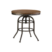 Round Metal Framed End Table with Wooden Top and Riveted Trim Accent, Brown and Black