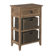 Cottage Style Wooden Accent Table with Two Woven Storage Baskets, Brown