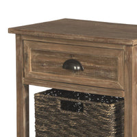 Cottage Style Wooden Accent Table with Two Woven Storage Baskets, Brown