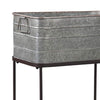 Rectangular Metal Beverage Tub with Stand and Open Grid Shelf, Gray and Black